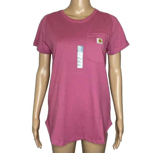 Women's Small Carhartt Force Relaxed Fit Midweight Pocket Pink T-Shirt - Picture 1 of 6